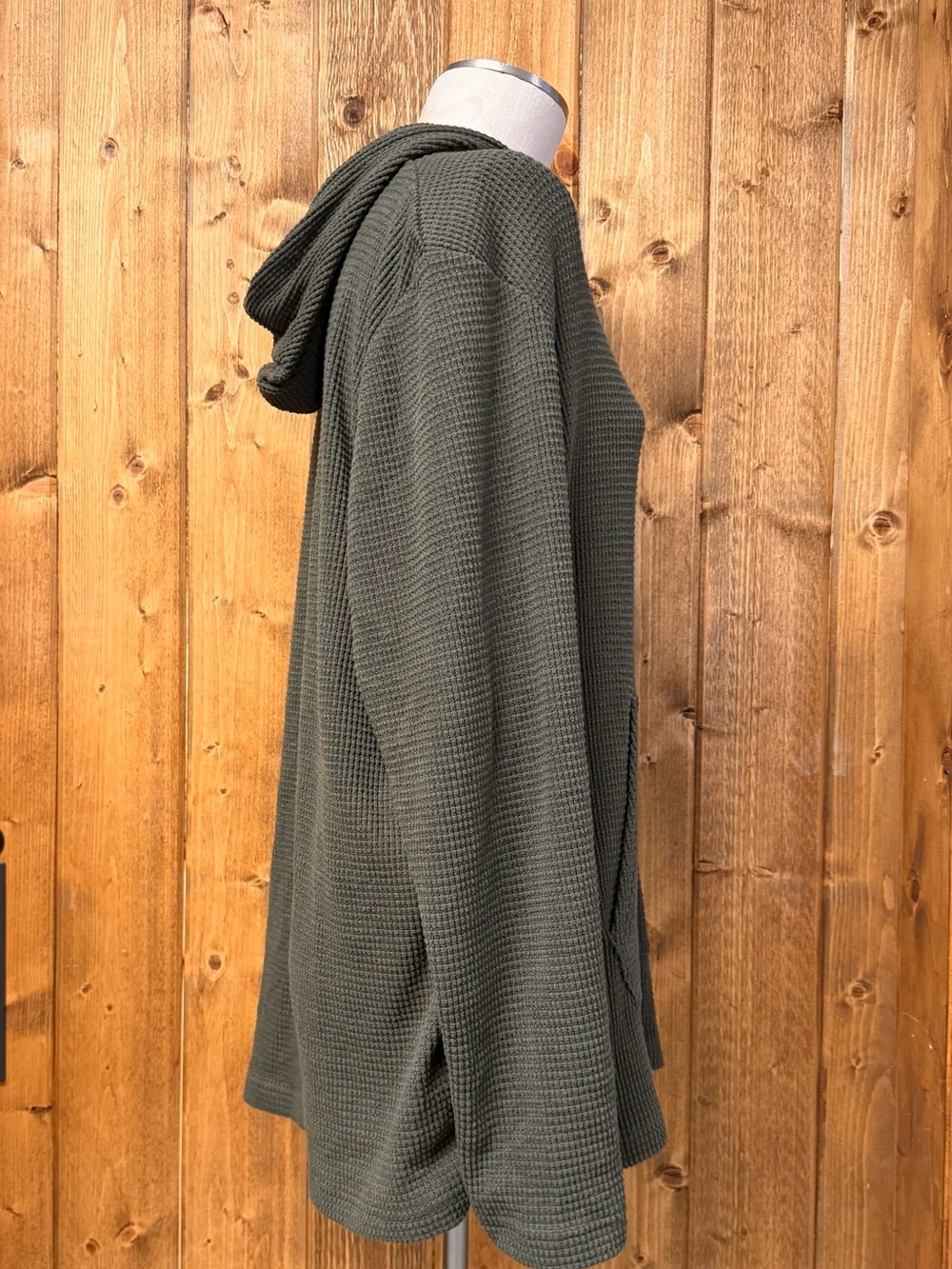 Rainforest XXL Olive Green Waffle Knit Long Sleeve Hooded Shirt Kangaroo Pocket - Picture 3 of 7
